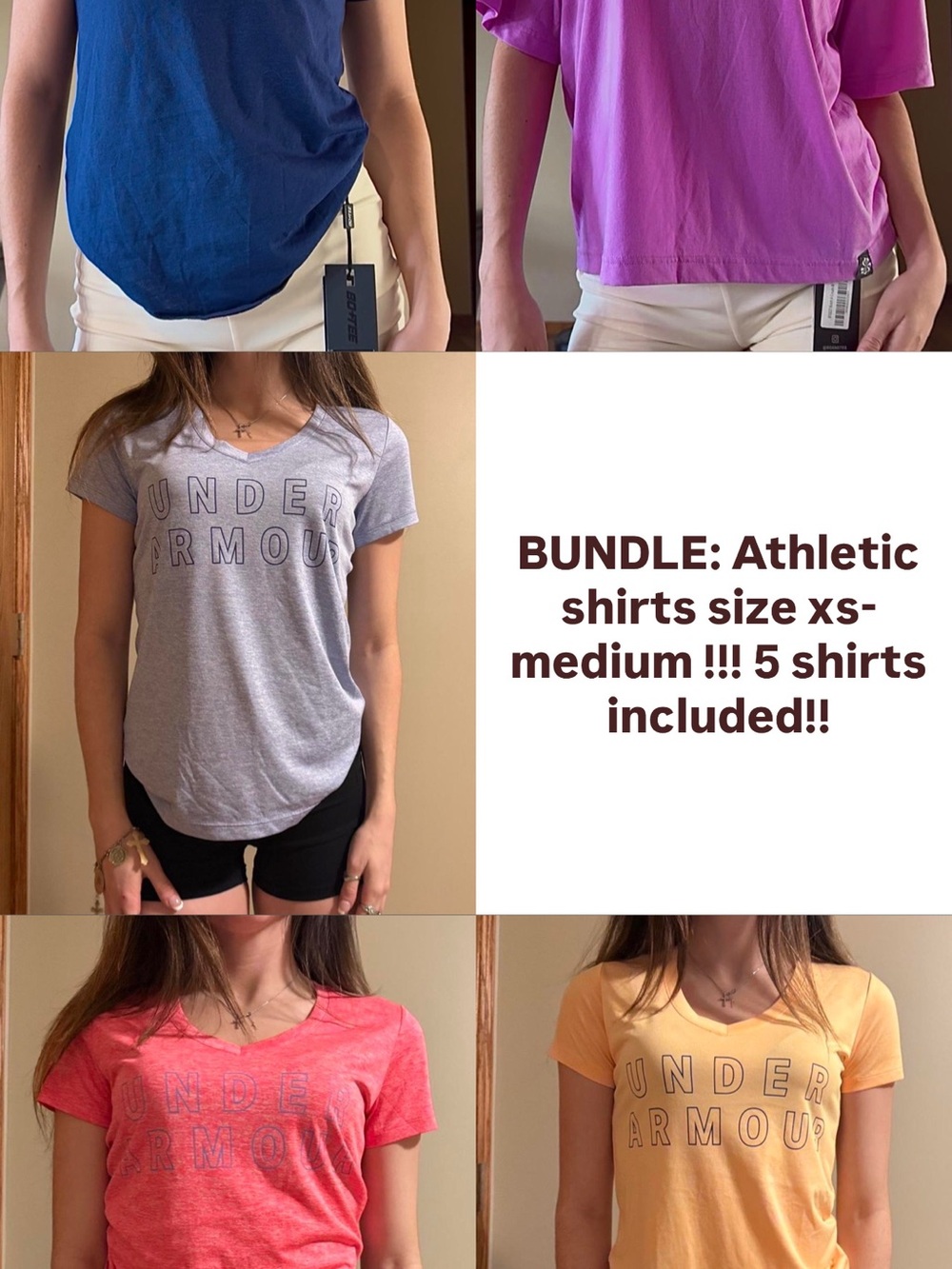 T-shirt bundle - athletic tees ranging xs-medium 5 shirts included NIKE & UA